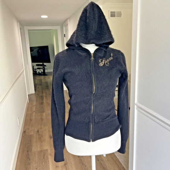 Royal Underground Women Sz S Cashmere Sweater Zip Hoodie Nikki Sixx 80s Rock - Picture 1 of 14